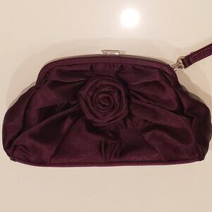 Nine West Purple Satin Wristlet Bag with 3D Flower